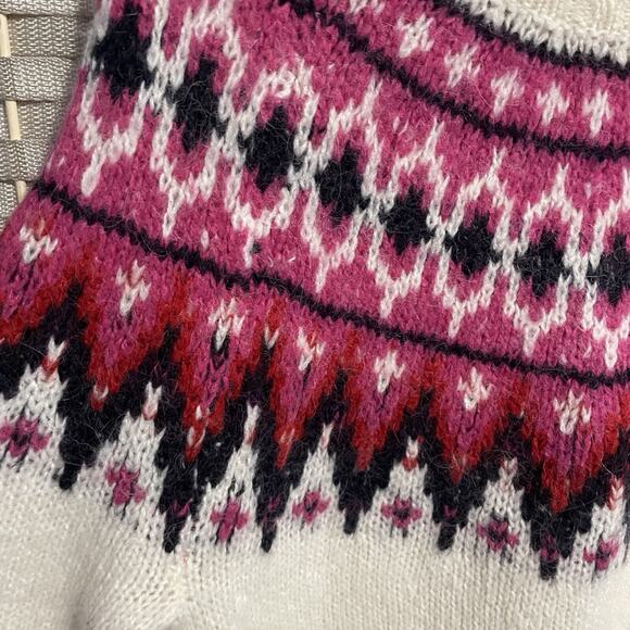 L.O.G.G. H&M Alpaca Fair Isle Sweater Women’s S Ivory Pink Fuzzy Cozy Wool Blend - Picture 3 of 7